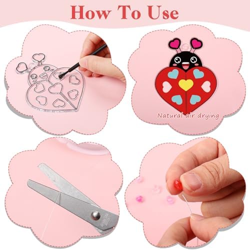 Dunzoom 30 Pack Valentine's Day Suncatcher Craft Kits for Classroom Exchange - DIY Pink Heart Paint Art Set - Bulk Valentines Party Favors Gifts, Non-Candy Activity, Window Ornaments Decor - Image 3
