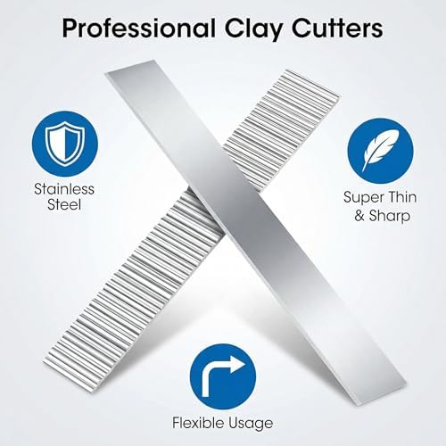 Polymer Clay Cutters - Premium Stainless Steel Clay Cutting Tools Set with 2 Straight Tissue Blades for Polymer Clay, 3 Curved Wave Blades, Professional Clay Slicing Tool Kit -Protect Fingers - Image 3