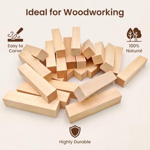 24Pcs Unfinished Basswood Blocks-0.8x0.8x4Inch Small Rectangular Wood Blocks for Detailed Carving, Miniature Models, Art Projects, Unfinished Linden Wood (0.8x0.8x4in,24PC) - Image 4