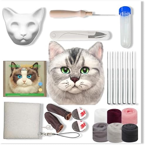 MeowPick Needle Felting Kit with Cat Head Mold, Animals Needle Felting Set, DIY Wool Felt Materials Set with Felting Tool and Instruction for Quick Needle Felting Craft (American Shorthair) by MEOWPICK