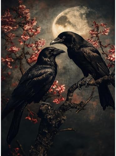 Gothic Raven Paint by Numbers Kit for Adults Framed Canvas, Frameworkless by FairylandJinWenn
