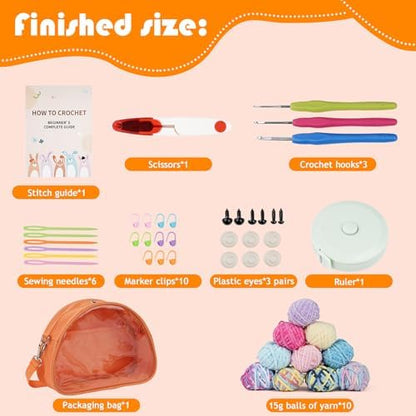 Wadukud 36 PCS Chenille Crochet Kit - First Crochet Set for Beginner Include 10 Variegated Super Soft Chenille Cotton Yarn for Crocheting, Crochet Hooks, Instruction, Bag, Crochet Supplies Gift - Image 3