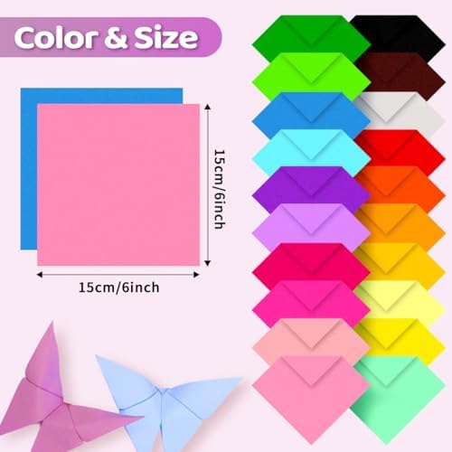 EPPINGWIN 220 Sheets Origami Paper, 20 Colors Colored Paper, 6"×6" Square Paper, Origami Kit with Craft Guide - Image 2