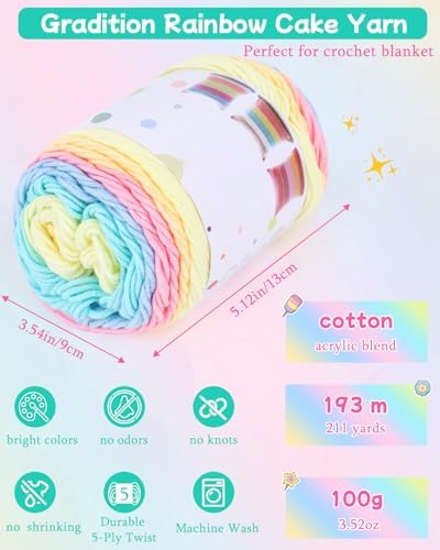 Aeelike Crochet Blanket Kit for Beginners,Rainbow Granny Square,Easy Start - Image 3