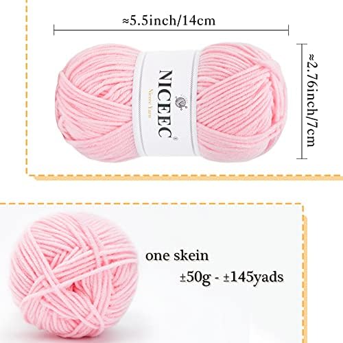 NICEEC 300g Soft Assorted Colors Yarn 100% Acrylic 870yds -Pink Series - Image 2
