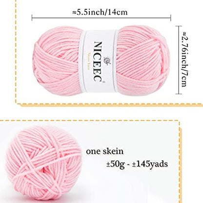 NICEEC 300g Soft Assorted Colors Yarn 100% Acrylic 870yds -Pink Series - Image 2