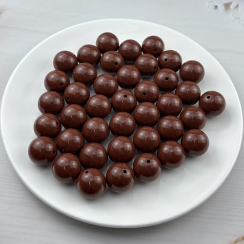 40pcs Acrylic Round Beads for Crafts 20mm Resin Candy Color Spacer Beads with Hole for Jewelry Making Sewing Crafts Decoration Necklaces Bracelets Earrings Supplies(Brown) - Image 2