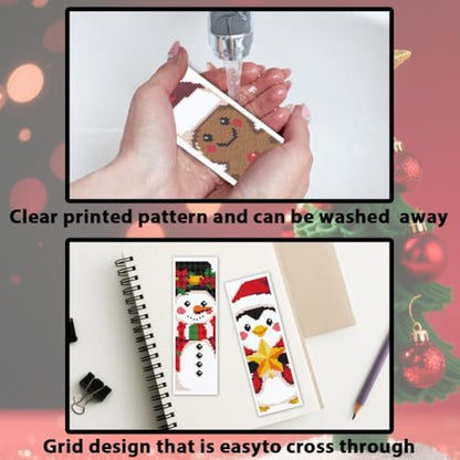 ACRNIGHEET 6PCS Christmas Cross Stitch Bookmark Kit for Beginner Stamped Cross Stitch Kits for Adults DIY Embroidery Bookmark Kits with English Instructions Hand Craft Gift 8.5''x3'' 11CT - Image 3