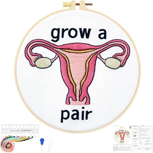 Hand Embroidery Kits for Beginners Adults, Grow a Pair Uterus Embroidery DIY Kit, Stamped Cross Stitch Kits for Beginners Adult Craft Kits for Women, Entire Set of Embroidery Supplies & Video Tutorial by Unknown