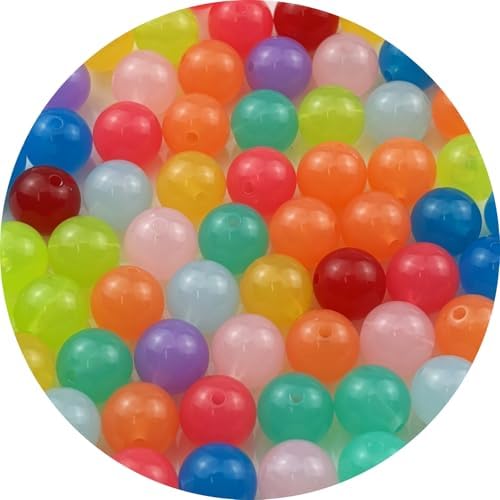 60pcs Acrylic Round Beads for Crafts 14mm Resin Candy Color Spacer Beads with Hole for Jewelry Making Sewing Crafts Decoration Necklaces Bracelets Earrings Supplies(Jelly Mix Colors) by Unknown