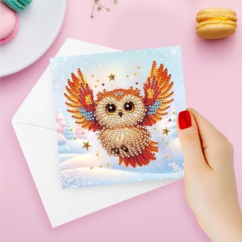 DIY Diamond Greeting Cards Set Christmas, 5D DIY Diamond Art Painting Greeting Card, DIY Christmas Card Making Kits for Family Friends Handmade Gift-#30-Owl - Image 4