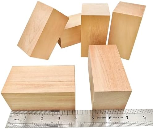 6Pcs Unfinished Basswood Blocks-2x2x4 Inch Rectangular Linden Wood Blocks for DIY Carving,Whittling Blocks,DIY Crafts,Natural untreated Wood Pieces (2x2x4in,6PC) - Image 2