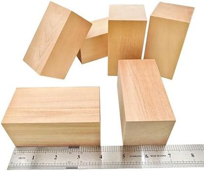 6Pcs Unfinished Basswood Blocks-2x2x4 Inch Rectangular Linden Wood Blocks for DIY Carving,Whittling Blocks,DIY Crafts,Natural untreated Wood Pieces (2x2x4in,6PC) - Image 2