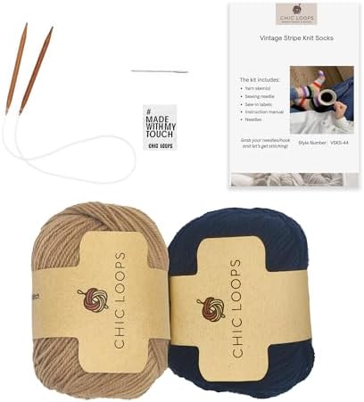 Chic Loops Knitting Kit for Beginners, Knitted Socks Beginner Crochet Kit for Adults, Crochet Vintage Stripe Knit Socks for Womem with Instruction(Midnight Blue，Sand Coast) by Unknown