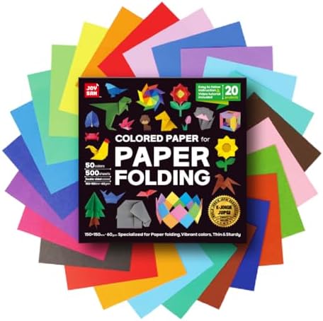 Origami Paper kit for Kids Ages 5-8 8-12, made in Korea, Double sided colored, 500 sheets, 50 Colors, 6x6 Square, DIY art craft projects, easy guide book, QR Video tutorial included by JOYSAM