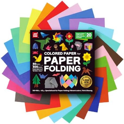Origami Paper kit for Kids Ages 5-8 8-12, made in Korea, Double sided colored, 500 sheets, 50 Colors, 6x6 Square, DIY art craft projects, easy guide book, QR Video tutorial included by JOYSAM