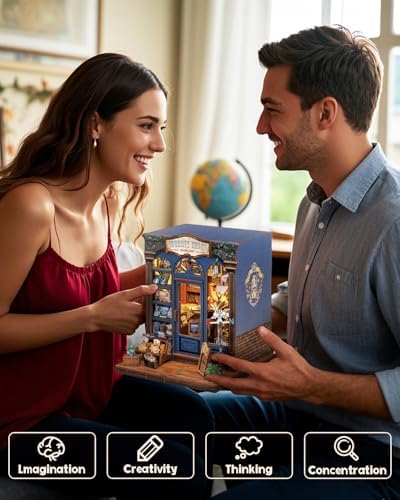 Cutefun Book Nook Kit - DIY Miniature Dollhouse Booknook Kit for Adults and Teens, 3D Wooden Puzzle Bookshelf Insert Decor with LED Light, Gifts for Book Lovers and Beginners (Journey Trace Bookshop) - Image 6