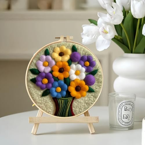 Wonafa DIY Wool Needle Felt Starter Kit, Beginner Needle Felt Kit with Wool Felt Bag, Felts Needles, Photo Frame, Foam Mat, Felts Cloth and Instructions for Home Decor, Art Crafts (Style 8) - Image 4