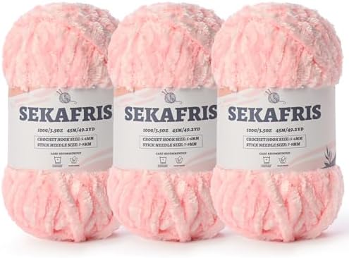 Chenille Velvet Soft Yarn Pale Pink 3 Pack by Sekafris