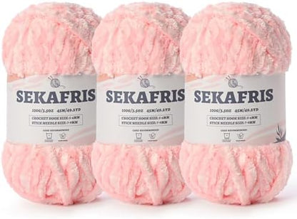 Chenille Velvet Soft Yarn Pale Pink 3 Pack by Sekafris