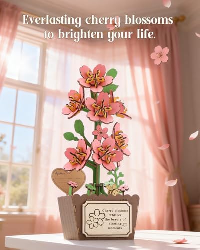 KAAYEE 3D Puzzles for Adults Cherry Blossom Potted, 119 Pcs Wooden Puzzle DIY Handcraft Kit, Romantic Pink Flower Home Office Decor, Gift for Lovers Couples on Anniversary Birthday Valentine's Day​ - Image 2