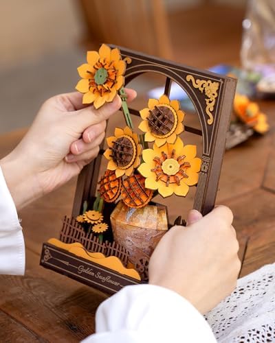 3D Wooden Puzzles for Adults - Van Gogh Golden Sunflower DIY Model Building Kits with LED Light - Gifts for Mothers Day - Home Decor, Wall Art & Unique Creative Gifts for Art Lovers/Men/Women - Image 6