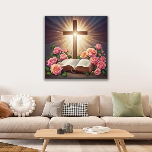 JUJUHOOD Christ Cross Paint by Numbers Kit for Adults Beginner & Kids Ages 8-12,Easy Flowers Paint by Number Without Easel, Acylic Paint by Numbers for Gift Home Wall Decor 10x10Inch - Image 2