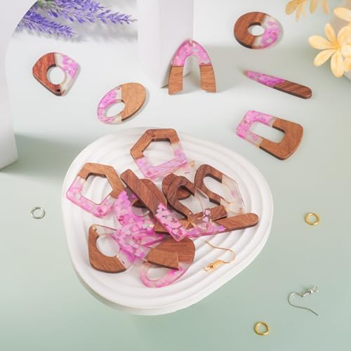 EEE ELECRELIVE 10 Pairs Wood Resin Pendants Vintage Resin Walnut Wood Charms Violet Sequins Charms Rectangle Oval Teardrop Wooden Dangle Earring Making Kit with Earring Hooks for Bohemian Jewelry - Image 6