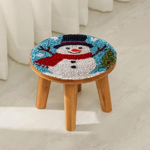 Latch Hook Rug Kit Cute Christmas Snowman with Winter Snow Easy for Beginners Round Shape Carpet Crochet Yarn Craft Mini Rug DIY Hook and Latch Little Tapestry for Home Decor 30x30cm-2 - Image 4