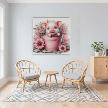 Cute Pig Stamped Cross Stitch Kits for Adults Beginner, Flowers Dimensions Needlepoint Art Crafts Embroidery Kits for Adults Beginners 13.7x13.7 inches - Image 3