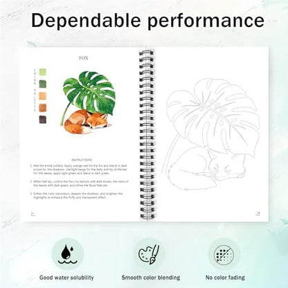 Watercolor Workbooks for Adults Beginners & Teens, 16 Colors 15 Beautiful Paintings, Pre-Outlined Designs, Easy Watercolor Art Book（Without Palette Forest） - Image 3