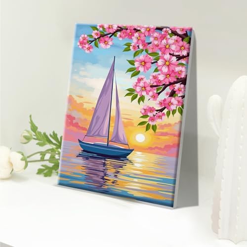 JOOZ Sailboat Paint by Numbers Kit for Adults with Frame Sunset Paint by Number with Easel Flowers Adult Paint by Number Kits Framed Canvas Oil Painting Kits for Home Wall Decor 8x12 Inch - Image 7