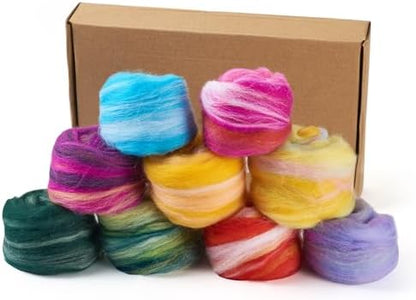 Beadthoven 9 Colors Colorful Felting Wool Roving 45G Needle Felting Wool Roving Yarn Assorted Color Fiber Spinning Wool Roving for Needle Felting, DIY Hand Spinning, Wet Felting, DIY Craft by BBBeadthoven