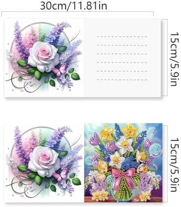 jinglinhh 6pcs Flowers Daisy Lily Daffodils Diamond Art Painting Greeting Cards with Envelopes, DIY Card Making Kits for Adults, Diamond Art Postcards Christmas Cards Craft Gifts - Image 2