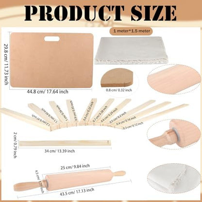 23 Pcs Pottery Tool Kit with Clay Rolling Pin 10 Size Thickness Guides Linen Tablecloth Wooden Pottery Board for Ceramic Clay Making - Image 2