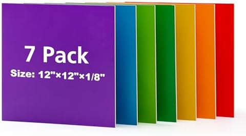 Rowood 7 Pack Rainbow Colored Plywood Sheets,12x12x1/8inch,3mm Multi Thin Unfinished Wood for Laser Cutting Engraving,DIY Adult Craft Kits for Ornaments, Models Drawing,Wood Burning by RowoodAssembleArtDecorateLife