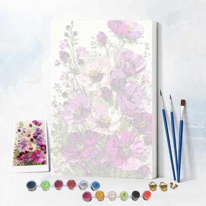 NXIKYO Framed Pink Flowers Paint by Numbers Kit for Adults Beginner, Purple Bouquet Easy Paint by Numbers Canvas with Frame, DIY Painting Kit for Relaxing Home Wall Decor Gift 8x12 Inch - Image 2
