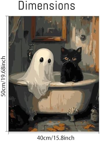 Clendo Halloween Paint by Numbers Kit for Adults, Ghost Oil Painting by Numbers with Brushes, Black Cat Art and Crafts Canvas Kit for Beginner Home Decor 16x20 inch / 40x50 cm - Image 2