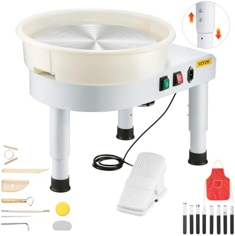 VEVOR 14in/35cm Pottery Wheel for Adults, 0-6in Lift-Table 450W Professional Pottery Kit with Foot Pedal Detachable Basin DIY Art Clay Potter's Wheel for Kids Adults Beginners at Home Pottery, White by VEVOR