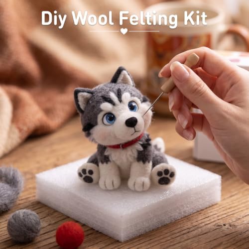 FACE N FACE DIY Needle Felting Kit Cute Siberian Husky Puppy – Needle Felting Starter Kit with Fiber Roving, Needles, Felting Pad & Instructions | Felted Dog Kit for Beginners Adults | DIY Craft Gift - Image 6