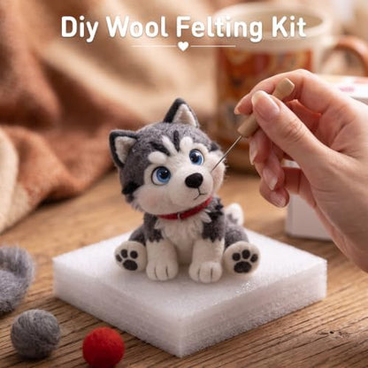 FACE N FACE DIY Needle Felting Kit Cute Siberian Husky Puppy – Needle Felting Starter Kit with Fiber Roving, Needles, Felting Pad & Instructions | Felted Dog Kit for Beginners Adults | DIY Craft Gift - Image 6