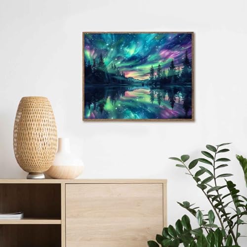 Hutarosl Aurora Paint by Numbers with Frame for Adults - with Wooden Easel,Adult Paint by Number,Aurora Canvas Paint by Numbers for Adults,Gifts and Home Decor 12x16inch - Image 2
