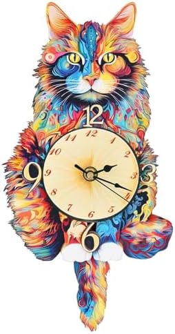 3D Wooden Puzzles for Adults, Maine Coon Clock Cat Wooden Puzzle DIY Craft by KOSMICKISS