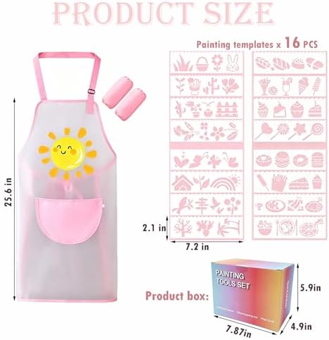 Painting Set with Paint Brush Cleaner, Silicone Painting Mat, 10 Brushes, 16 Stencils, 12 Watercolor Paints, Waterproof Apron, Gift for Beginner Artists - Image 3