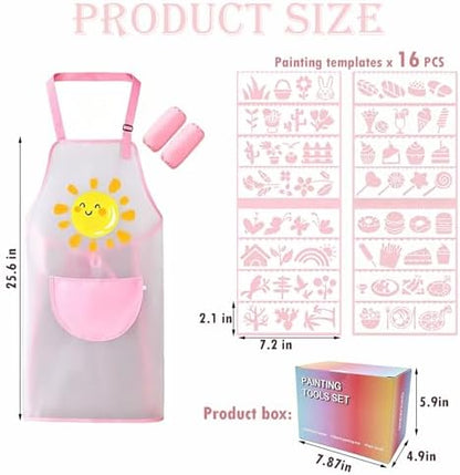 Painting Set with Paint Brush Cleaner, Silicone Painting Mat, 10 Brushes, 16 Stencils, 12 Watercolor Paints, Waterproof Apron, Gift for Beginner Artists - Image 3
