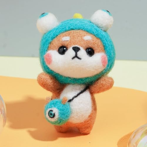 Wizardi Beginner Needle Felting Kit for Adults - Puppy in Monster Costume. Animal Felting Kit 6.5x4.5x4.5cm. Felting Tools. Wool Felting Supplies. Felt Crafts. Wool Felt. F07N8-W7 by Wizardi