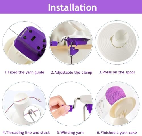 Ayasee Yarn Ball Winder, Yarn Winder Knitting Set Hand Operated Ball Winder with Tabletop Clamp for Yarn Storage (22) (Purple) - Image 4