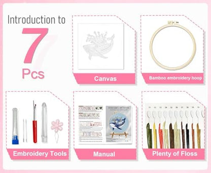 Huacan Embroidery Kit for Beginners Adults Includes Stamped Bee and Dolphin Pattern, Hoop, Color Threads,Tools,Easy to Follow Instruction - Image 2