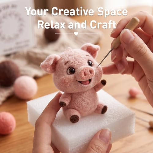 DIY Needle Felting Kit Cute Happy Waving Pink Piglet – Needle Felting Starter Kit with Fiber Roving, Needles, Felting Pad & Instructions | Felted Farm Animal Kit for Beginners Adults | DIY Craft Gift - Image 7