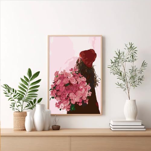 Framed Paint by Numbers Kit for Adults Beginner & Kids Ages 8-12, Girl Flowers Paint by Numbers with frame, without Easel, DIY Acrylic Number Painting for Adults for Home Decor Gift 8 x 12 Inch - Image 2
